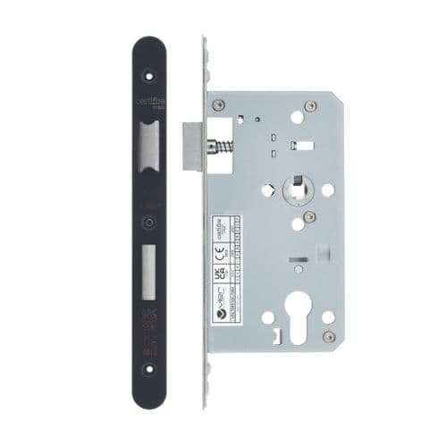 VDL7260-NL-R-PCB  DIN Night Latch, 72mm c/c, 60mm Backset - Radius - Powder Coat Black