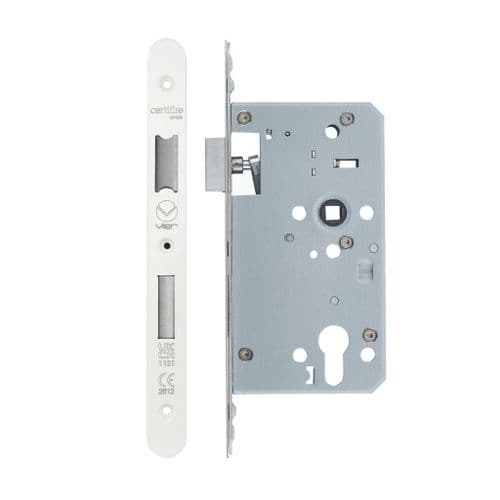 VDL7260-NL-R-PCW  DIN Night Latch, 72mm c/c, 60mm Backset - Radius - Powder Coat White