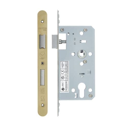 VDL7260-NL-R-PVDSB DIN Night Latch, 72mm c/c, 60mm Backset - Radius - PVD Satin Brass