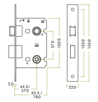 ZBC64PS Bathroom Lock 2.5'' Polished Stainless