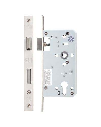 ZDL7255SS - Zoo Din Euro Sashlock - 72mm C/C - 55mm Backset - Square/Satin