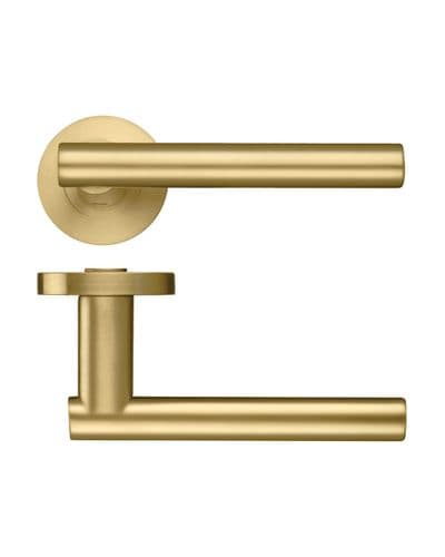 Zoo Lucca Lever On Round Rose - ZPZ090-FSB - Pair - Favo Satin Brass