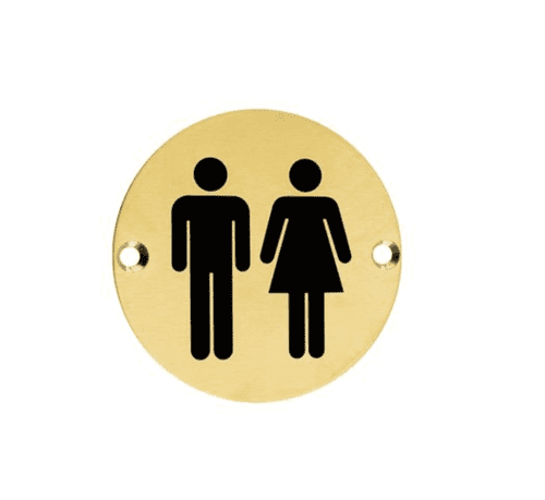 ZSS03-PVDSB - Unisex Toilet Symbol - 76mm - PVD Satin Brass