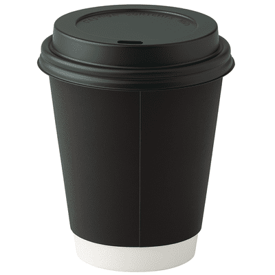 12oz Plain Black Double Wall Hot Drink Cups & Sip Lids (pk 50)