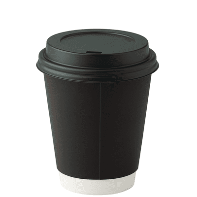 8oz Plain Black Double Wall Hot Drink Cups & Sip Lids (pk 50)
