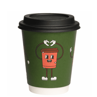 Characters Aqueous Double Wall Paper Cups  & Sip Lids 8oz (pk 100)