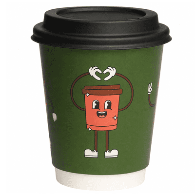 Characters Double Wall Aqueous Paper Cups & Sip Lids 12oz  (pk 100)