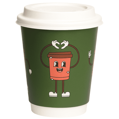 Double Wall Paper Coffee Cups & Sip Lids PLASTIC FREE 12oz  Characters (pk 25)