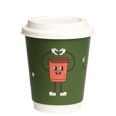 Double Wall Paper Coffee Cups & Sip Lids PLASTIC FREE 8oz Characters (pk 25)