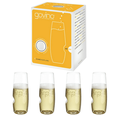 Govino Tritan Plastic Stemless Champagne Flute Gift Set of 4 (9oz/320ml)