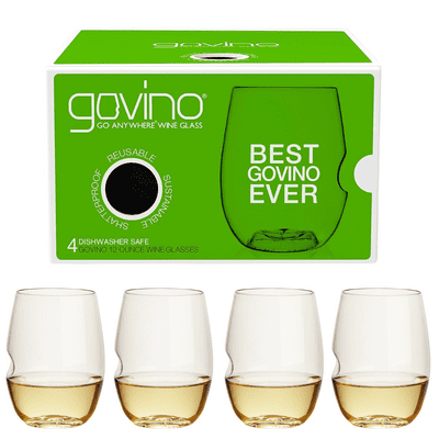 Govino Tritan Stemless Wine Glasses Gift Set of 4 (12oz/375ml)