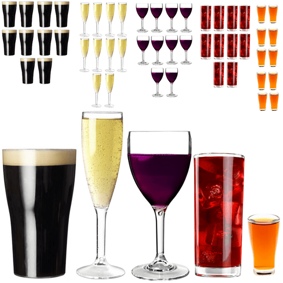 Inexpensive Unbreakable Polycarbonate Plastic Party Box Set of Glasses 50 piece