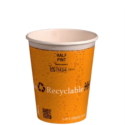 Plastic-free Aqueous UKCA Paper Half-Pint Cups 284ml  (sleeve of 50)