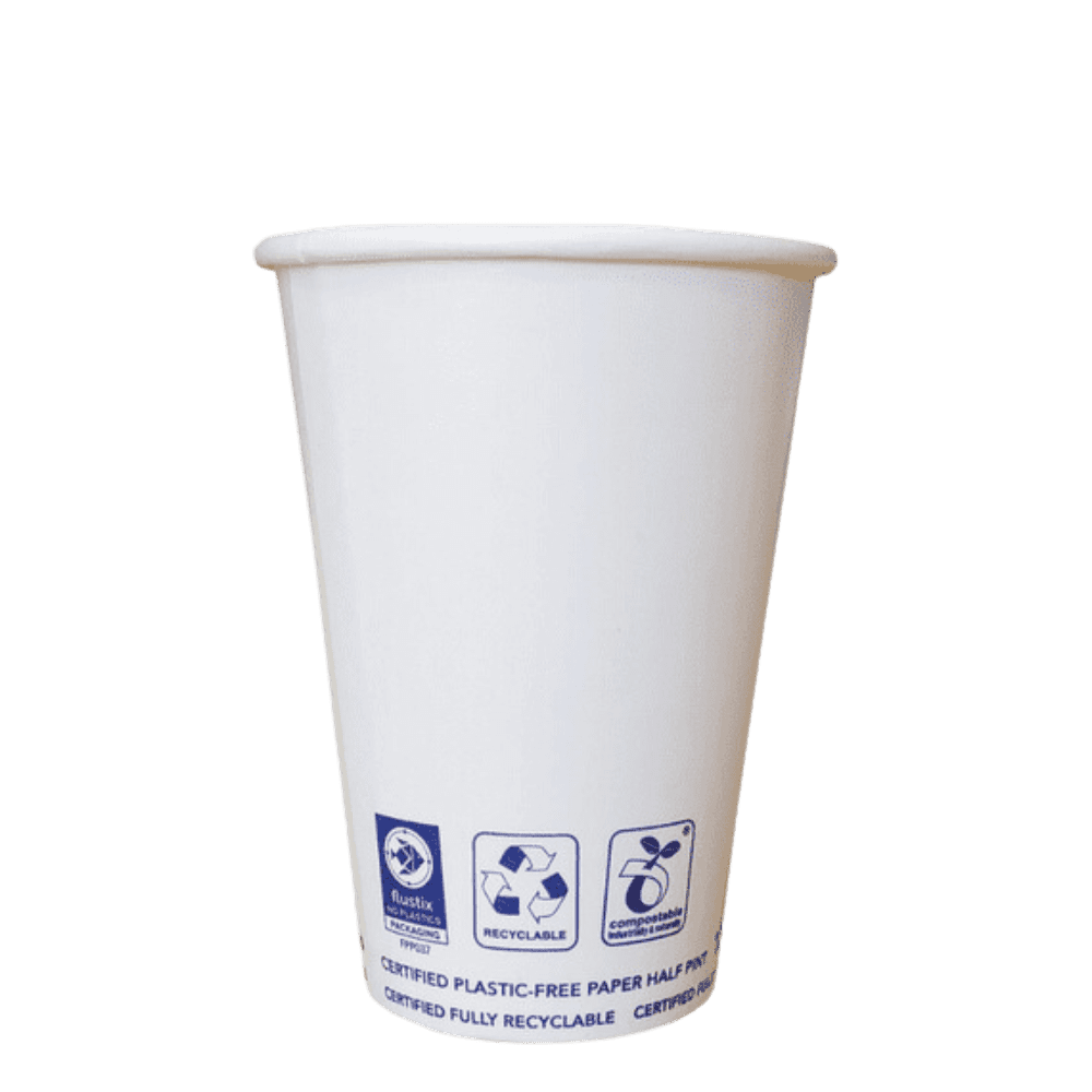 Plastic-free Aqueous UKCA Paper Half-Pint Cups 284ml sleeve of 50