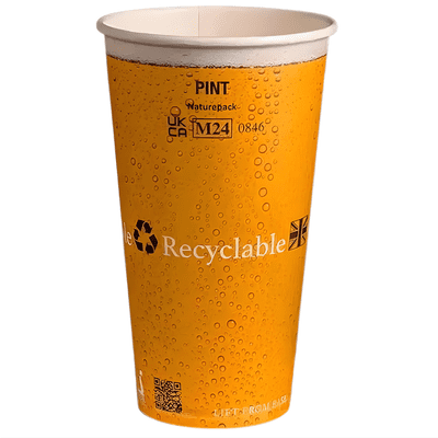 Plastic-free Aqueous UKCA Paper Pint Cups 568ml  (sleeve of 50)