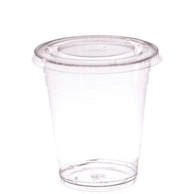 Recyclable PET cups with flat cross hatch lids 400ml (pk 50)