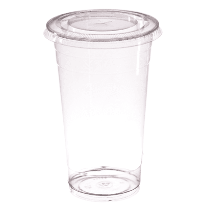 Recyclable PET cups with flat cross hatch lids 500ml (pk 50)