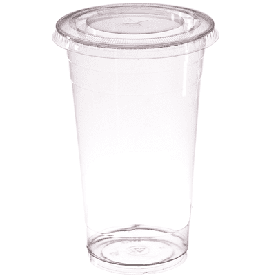 Recyclable PET cups with flat cross hatch lids 600ml (pk 50)