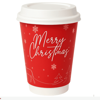 Seasonal Christmas Takeaway Double Wall Hot Cups & Lids Plastic Free 12oz (pk 25)