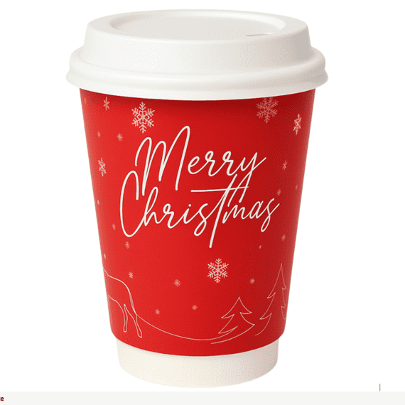 Seasonal Christmas Takeaway Double Wall Hot Cups & Lids Plastic Free 12oz (pk 25)