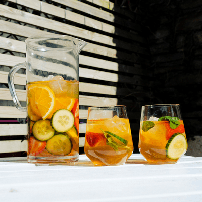 Summer Pimms Jug and Stemless Glasses Set  in Unbreakable Tritan Plastic