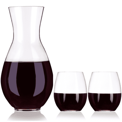 Ultra Premium Decanter & Stemless Wine Glasses Set Unbreakable Tritan Plastic 3 piece