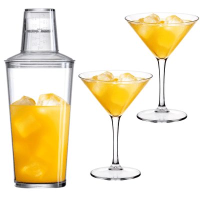 Unbreakable Cocktail Making Set – Clear Polycarbonate 3-Piece Shaker (568ml) with 2 Martini Glasses