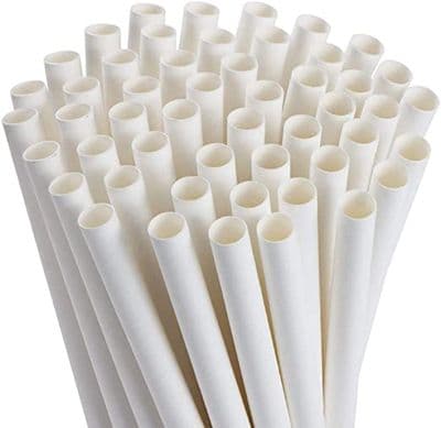 White Paper Straws 200mm x 8mm box of 200