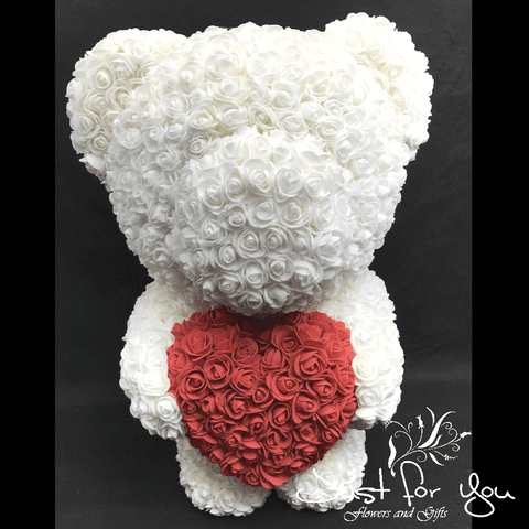 Large white teddy with red heart in Presentation box