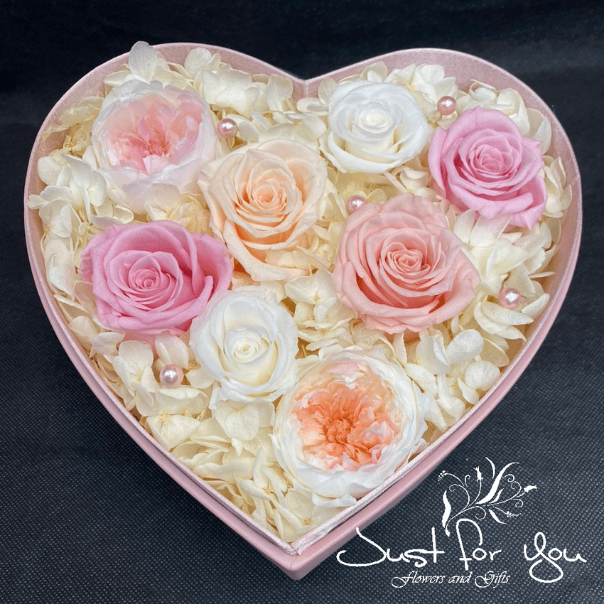 Pink Everlasting Rose Heart in The Heart Box