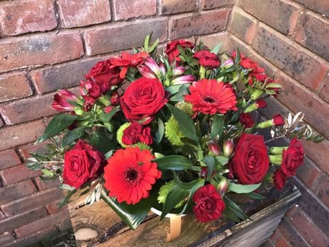 Red and Green Flowers selection hat box