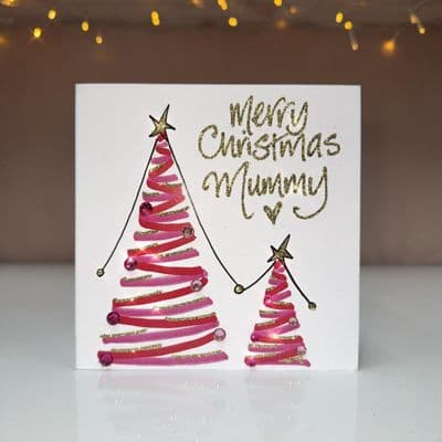 2 Pink Trees Christmas  Card