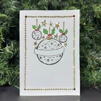 3 Baubles with Holly & Stars Christmas Card