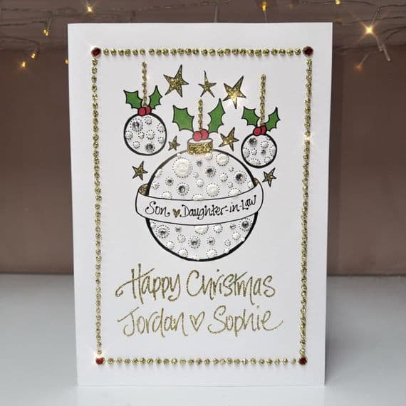 3 Baubles with Holly & Stars Christmas Card