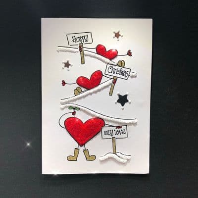 3 Hearts Holding Signs Christmas Card