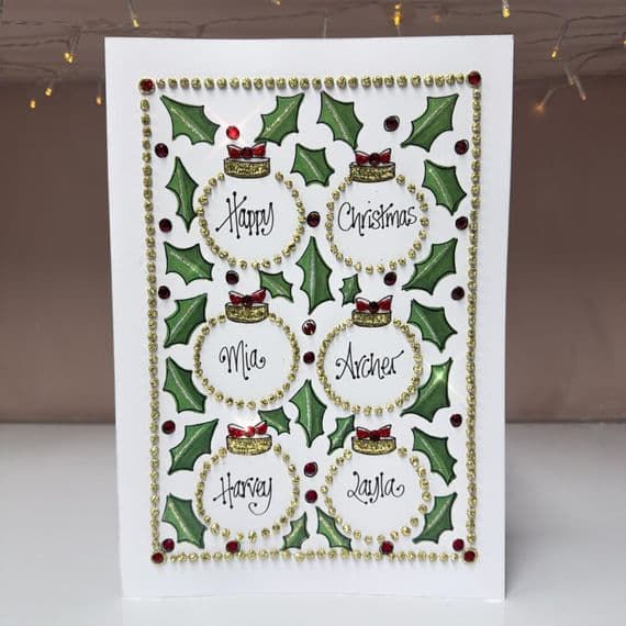 6 Holly Baubles Christmas Card