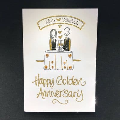 Anniversary Couple at Table: Red, Silver or Gold