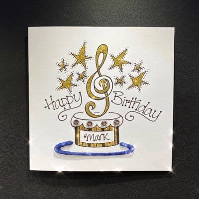 Blue Happy Birthday Treble Clef: Silver or Gold