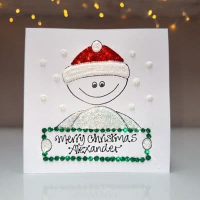 Boy in Hat Holding Banner Christmas Card