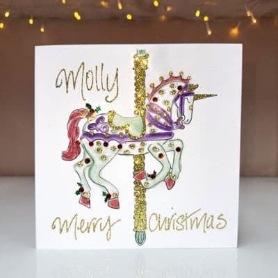 Carousel Unicorn Christmas Card
