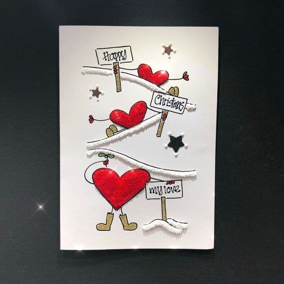 Christmas Hearts Holding Banners