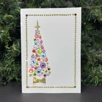 Colourful Bling Tree with Bow Christmas Card
