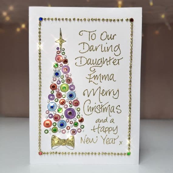Colourful Bling Tree with Bow Christmas Card