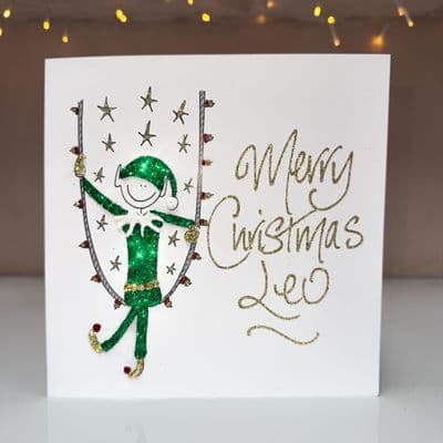 Elf on Swing Christmas Card