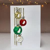 Four Hanging Baubles Christmas Card