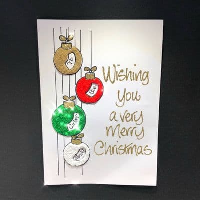 Four Hanging Baubles Christmas Card