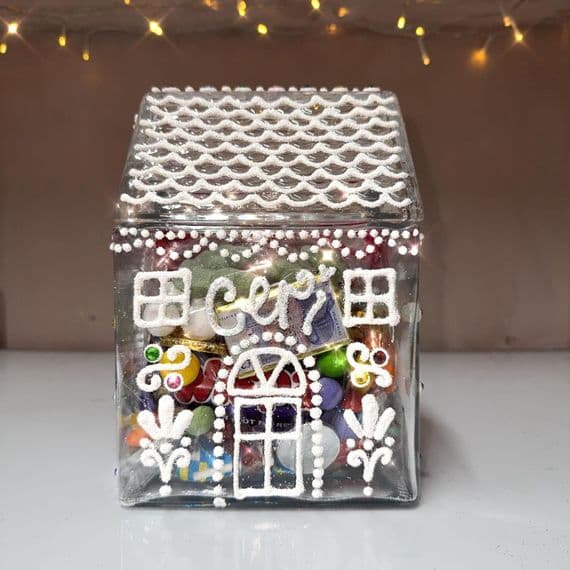 Glass Christmas Gingerbread House Sweetie Jar