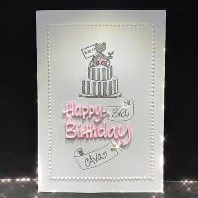 Happy Birthday Teddy on Cake in Pink