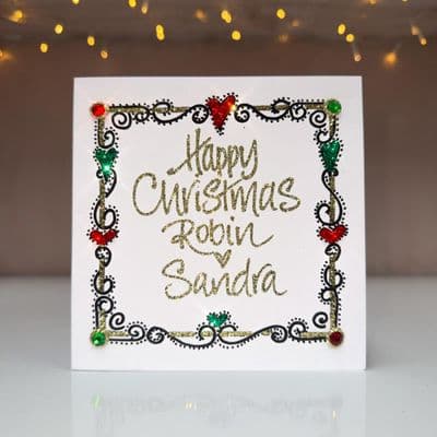 Hearts & Swirls Border Christmas Card