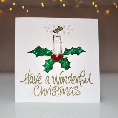 Holly Candle Christmas Card